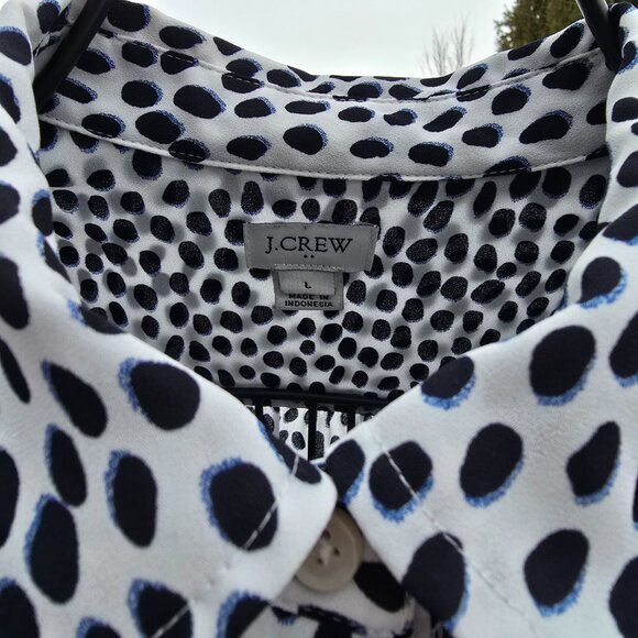 J. Crew white black and blue leopard print blouse, size Large, EUC - Picture 2 of 8